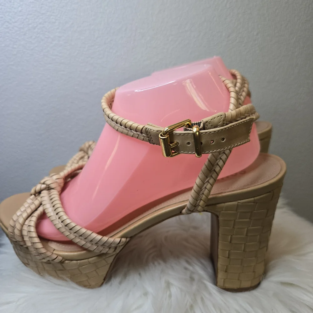 SCHUTZ Tan Braided Leather Platform Sandal